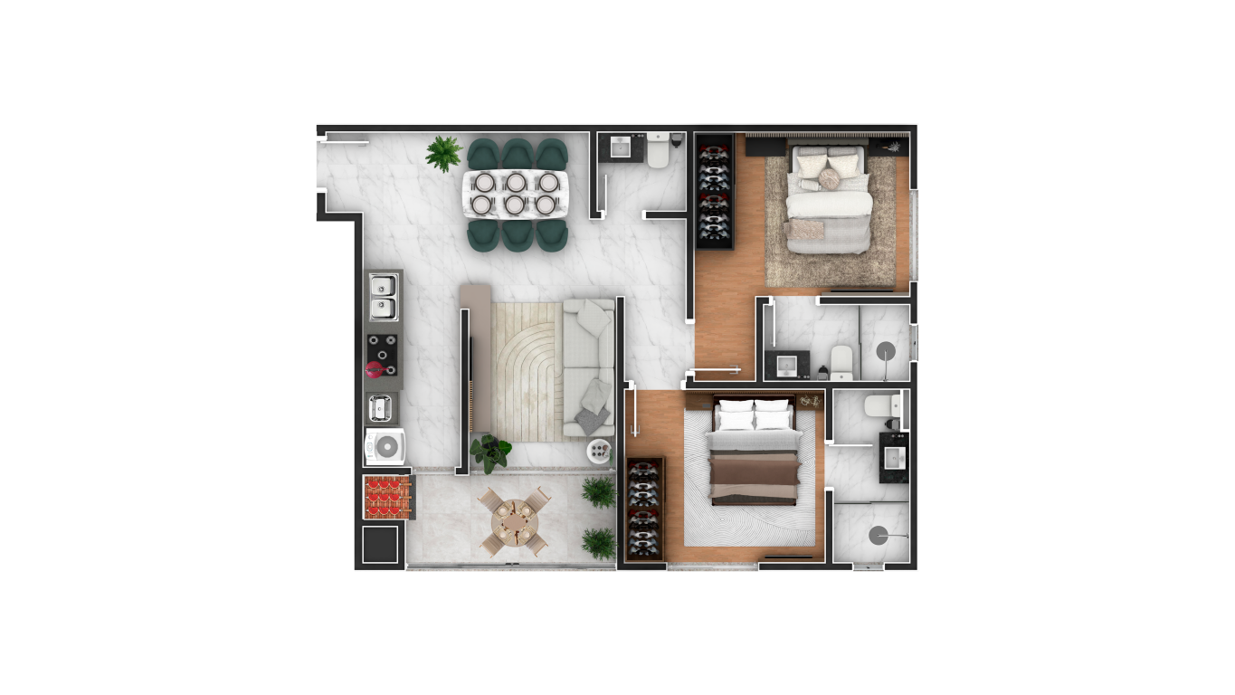 Planta 04 - 2 dorm 70m²