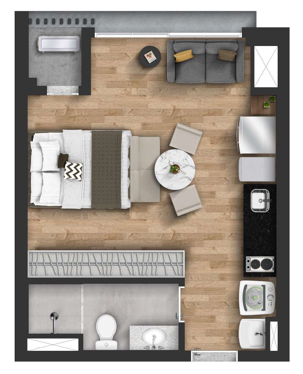 Planta 01 - 1 dorm 28m² - studio