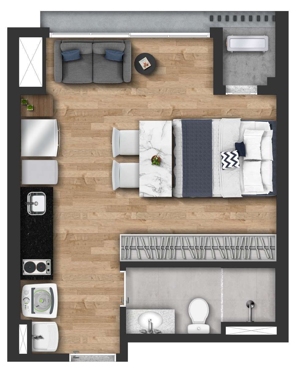 Planta 02 - 1 dorm 29m² - studio