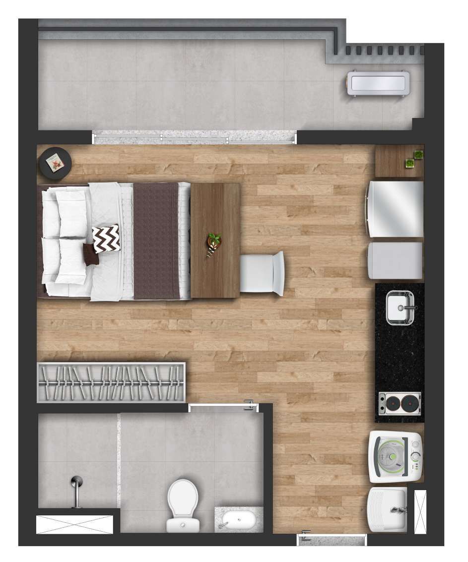 Planta 03 - 1 dorm 30m² - studio