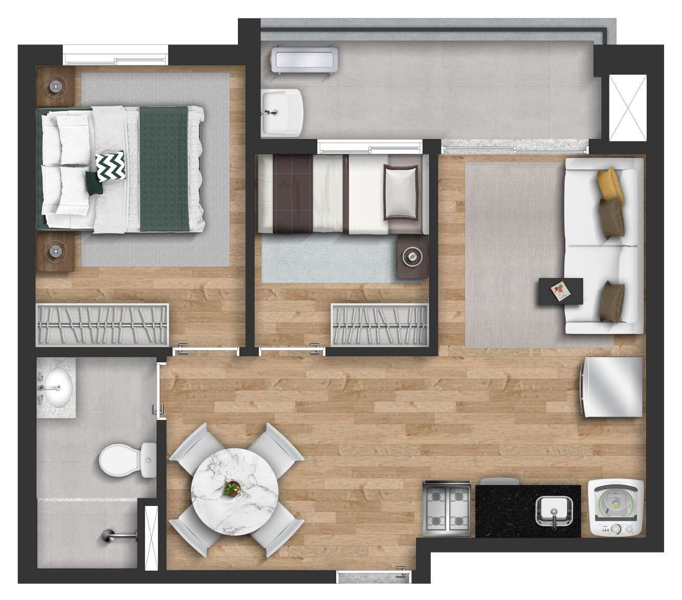 Planta 04 - 2 dorm 43m²