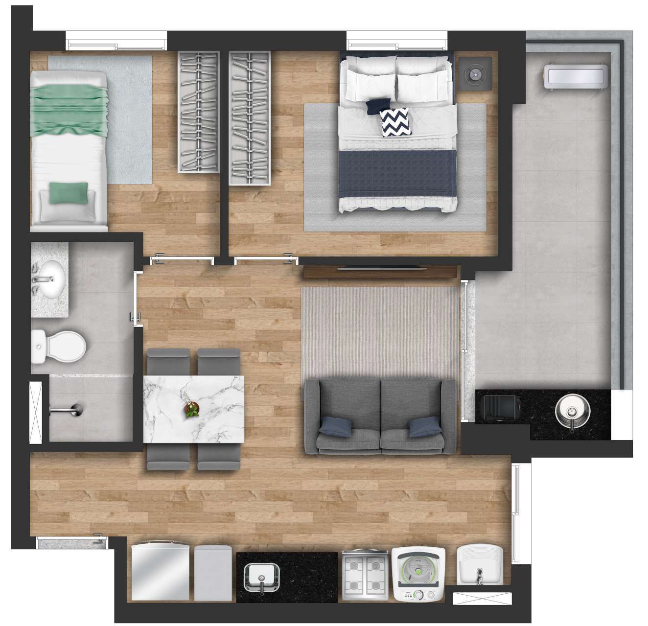 Planta 05 - 2 dorm 46m²