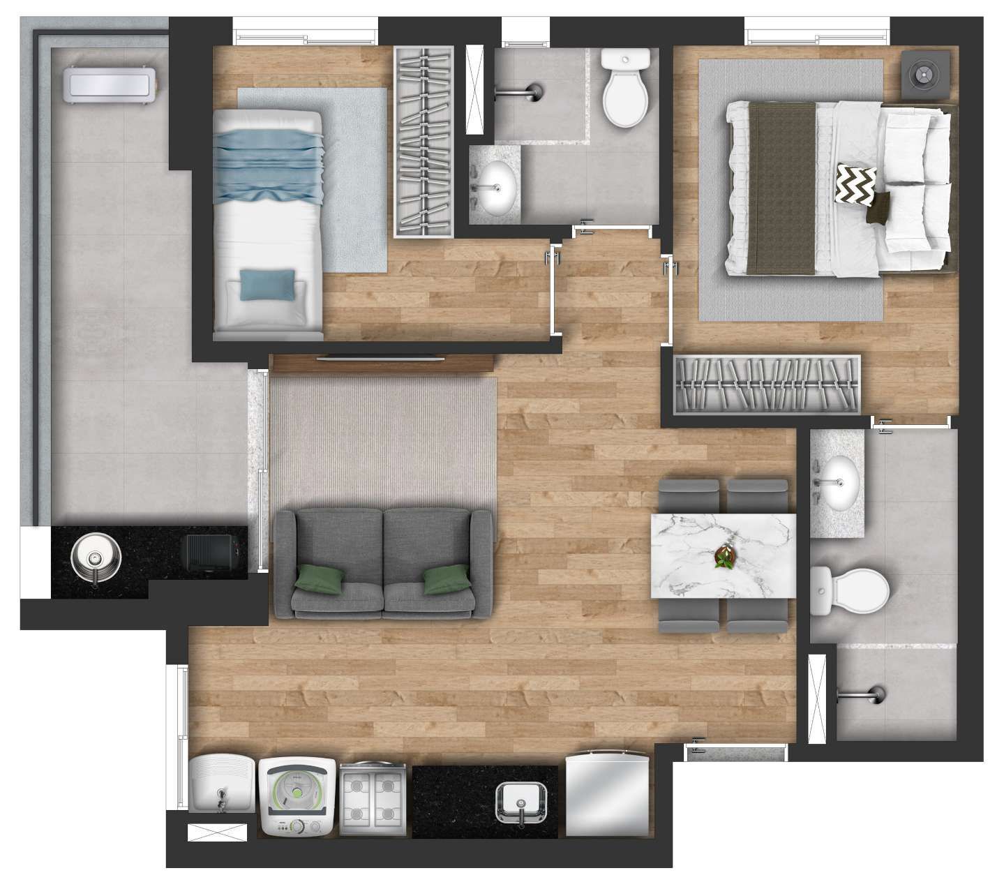 Planta 05 - 2 dorm 49m²
