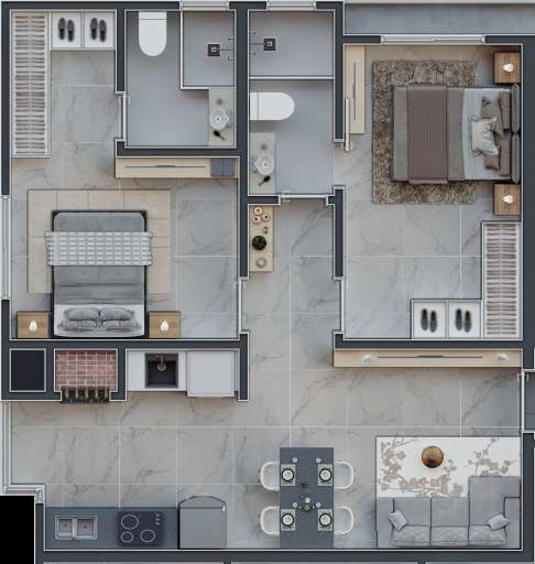 Planta 02 - 2 dorm 60,46m²