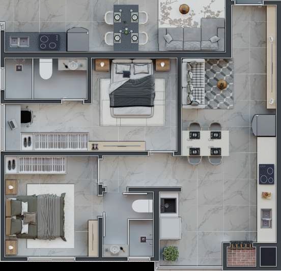 Planta 04 - 2 dorm 62,34m²