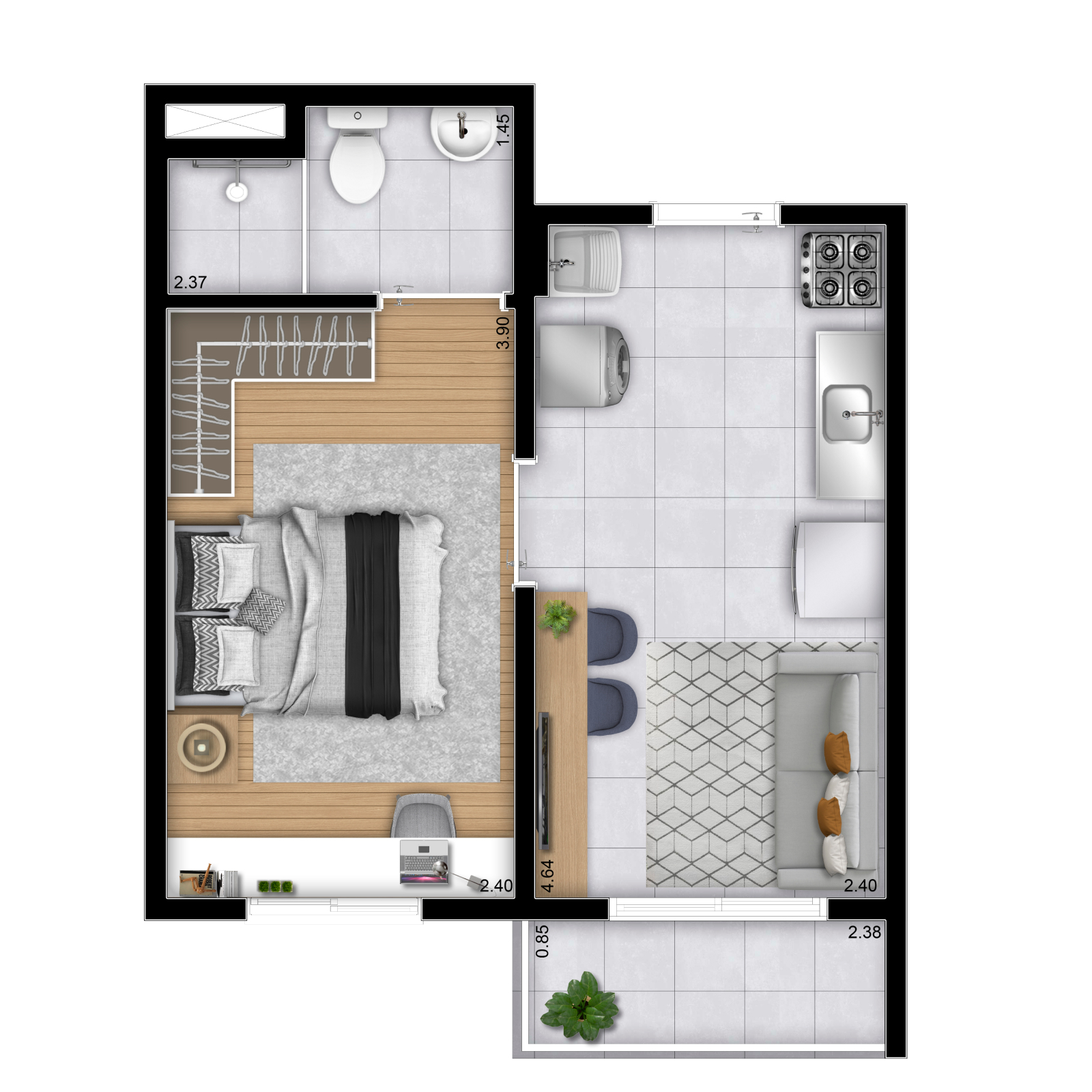 Planta 03 - 1 dorm 30,09m²