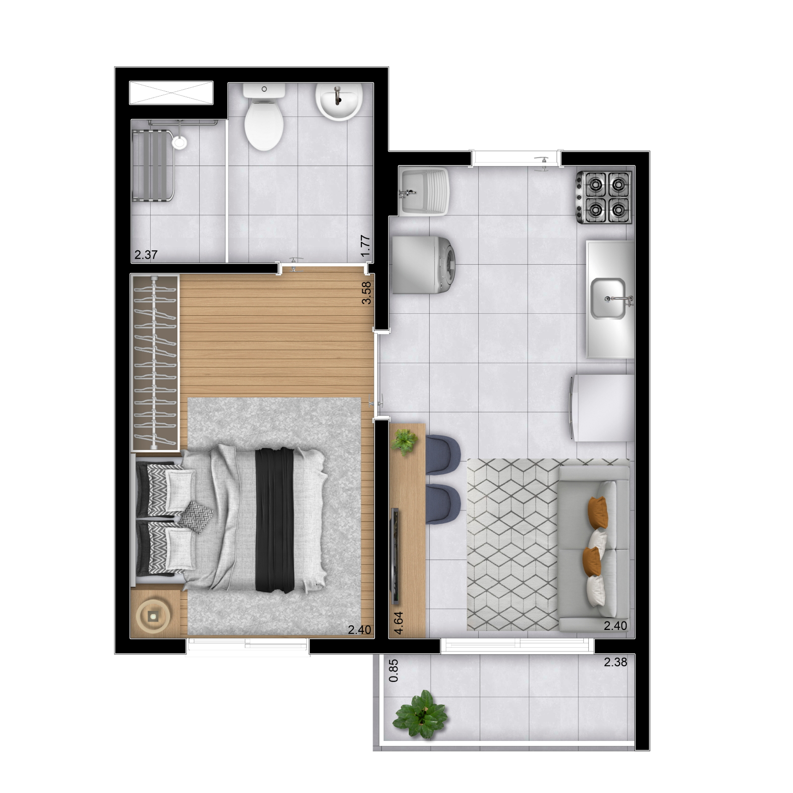 Planta 04 - 1 dorm 30,09m²
