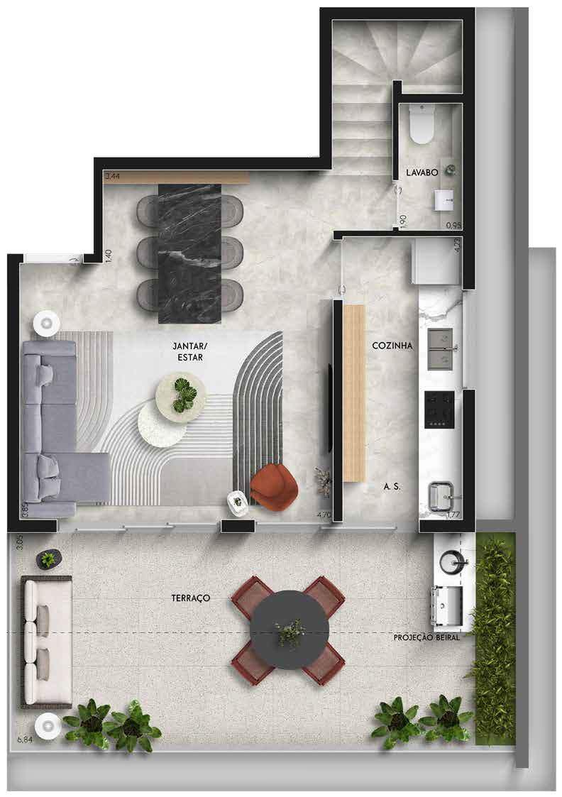 Planta 04 - 2 dorm 104,20m² - cobertura duplex - inferior