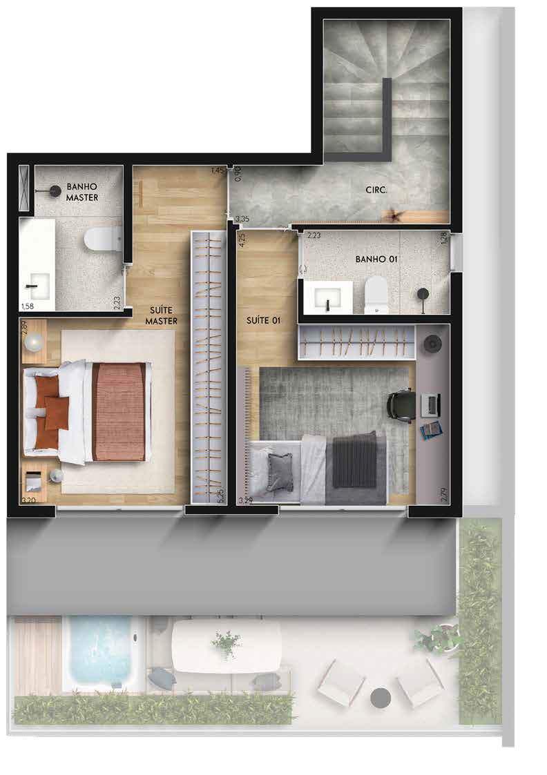 Planta 05 - 2 dorm 104,20m² - cobertura duplex - superior