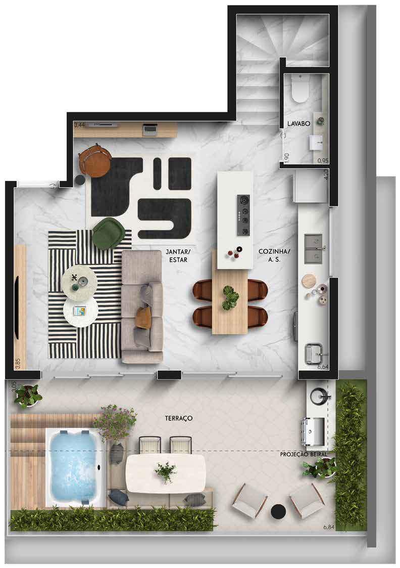 Planta 06 - 2 dorm 104,20m² - cobertura duplex - inferior - opção