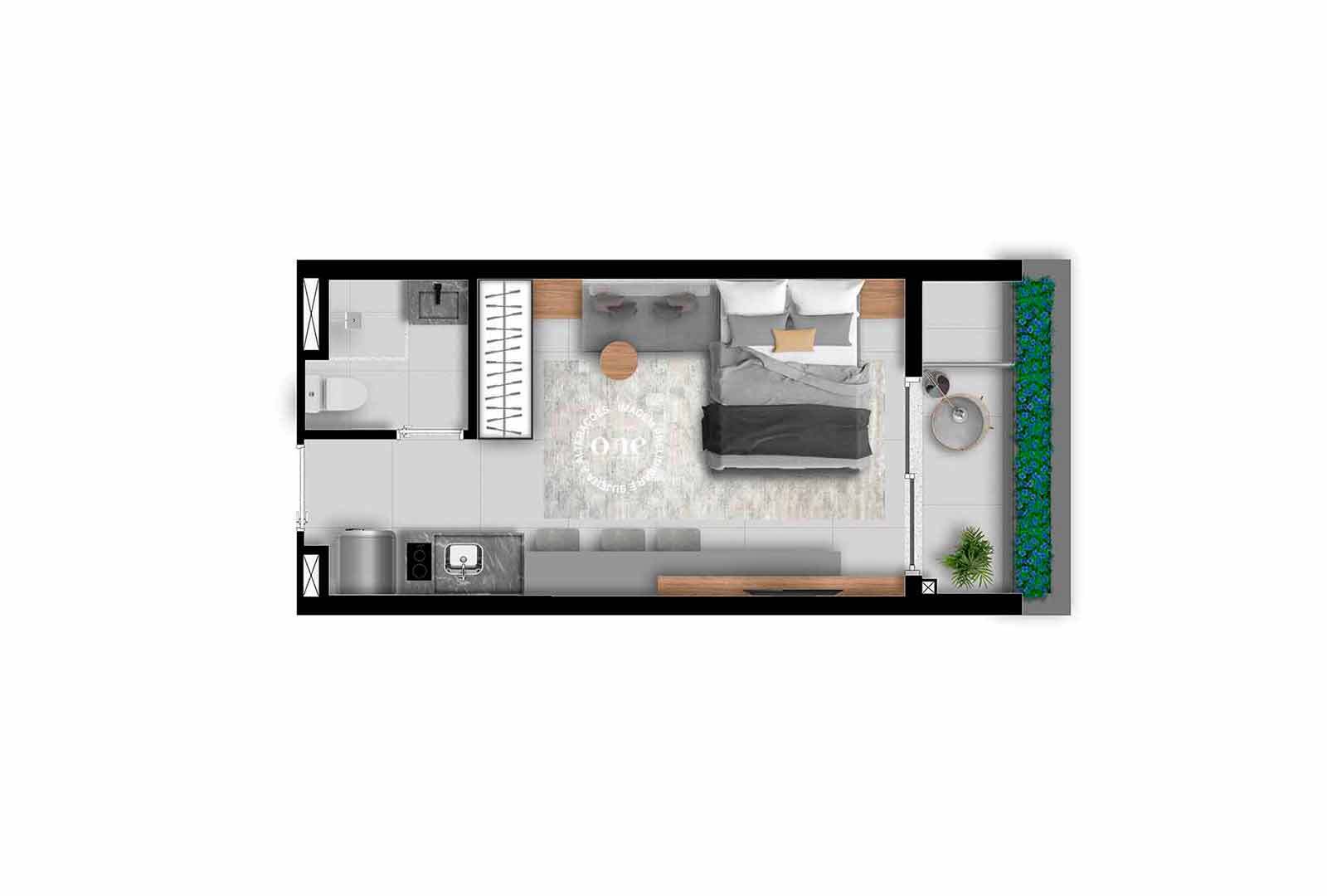 Planta 01 - 1 dorm 28m² - studio