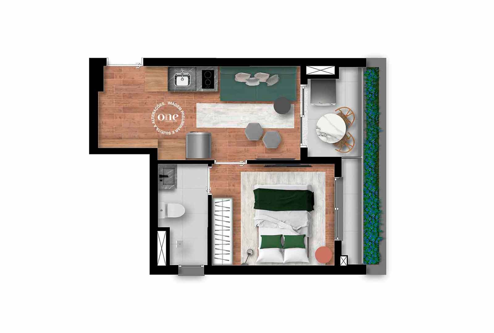 Planta 03 - 1 dorm 32m²