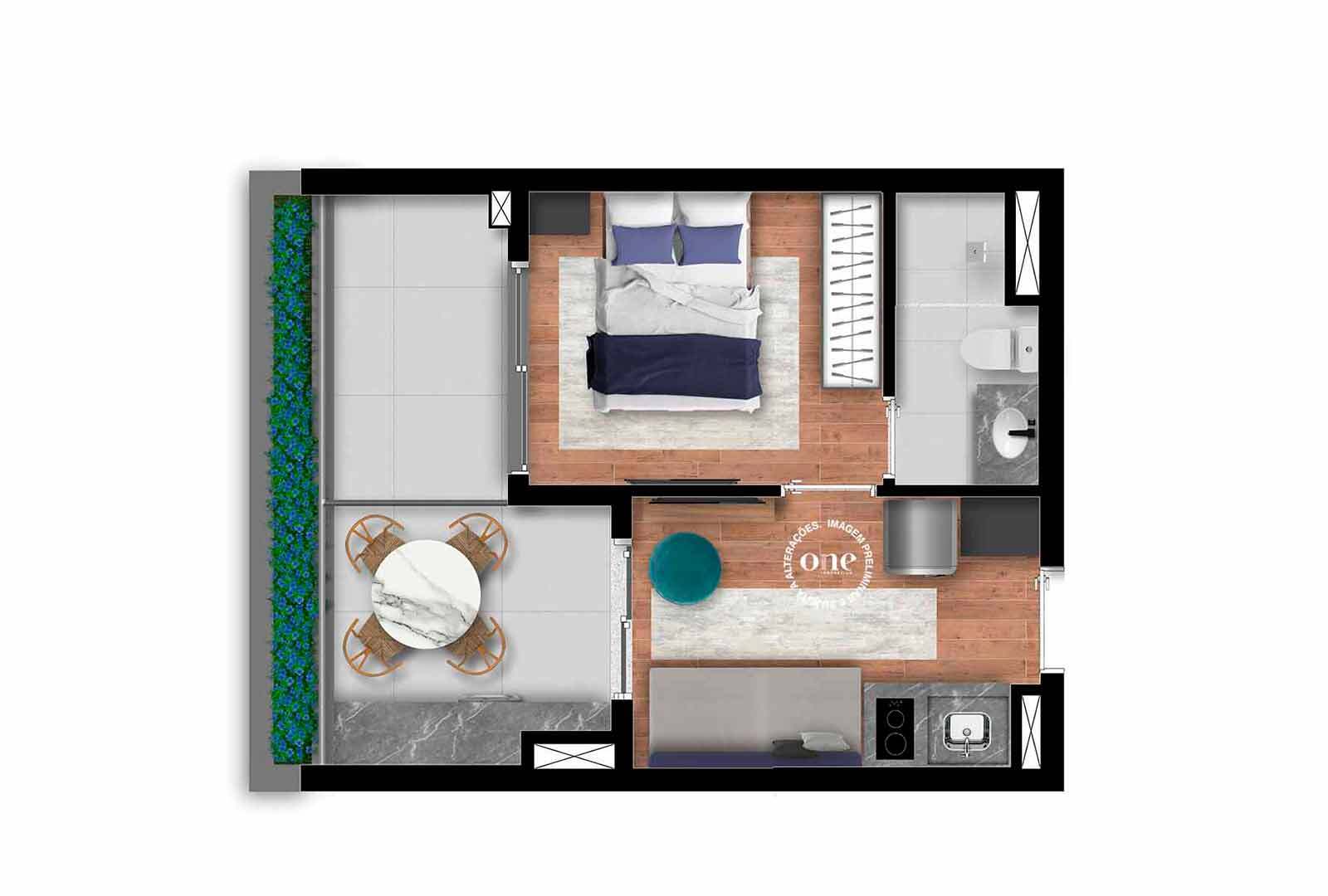 Planta 04 - 1 dorm 32m²
