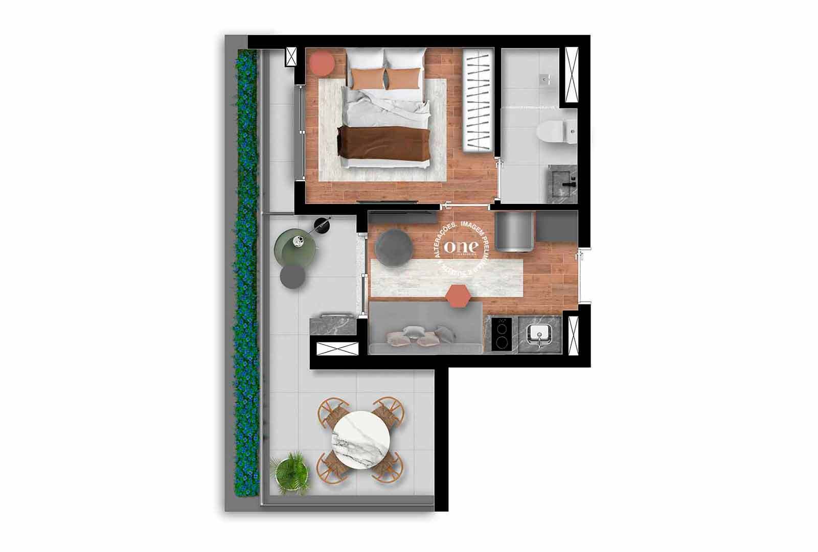 Planta 05 - 1 dorm 35m²