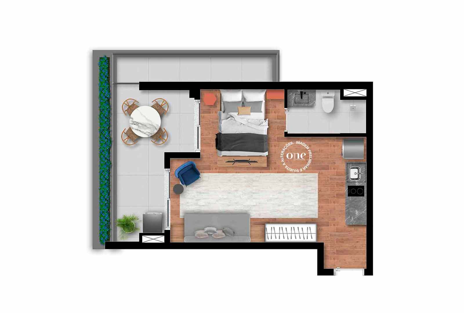 Planta 08 - 1 dorm 45m² - studio