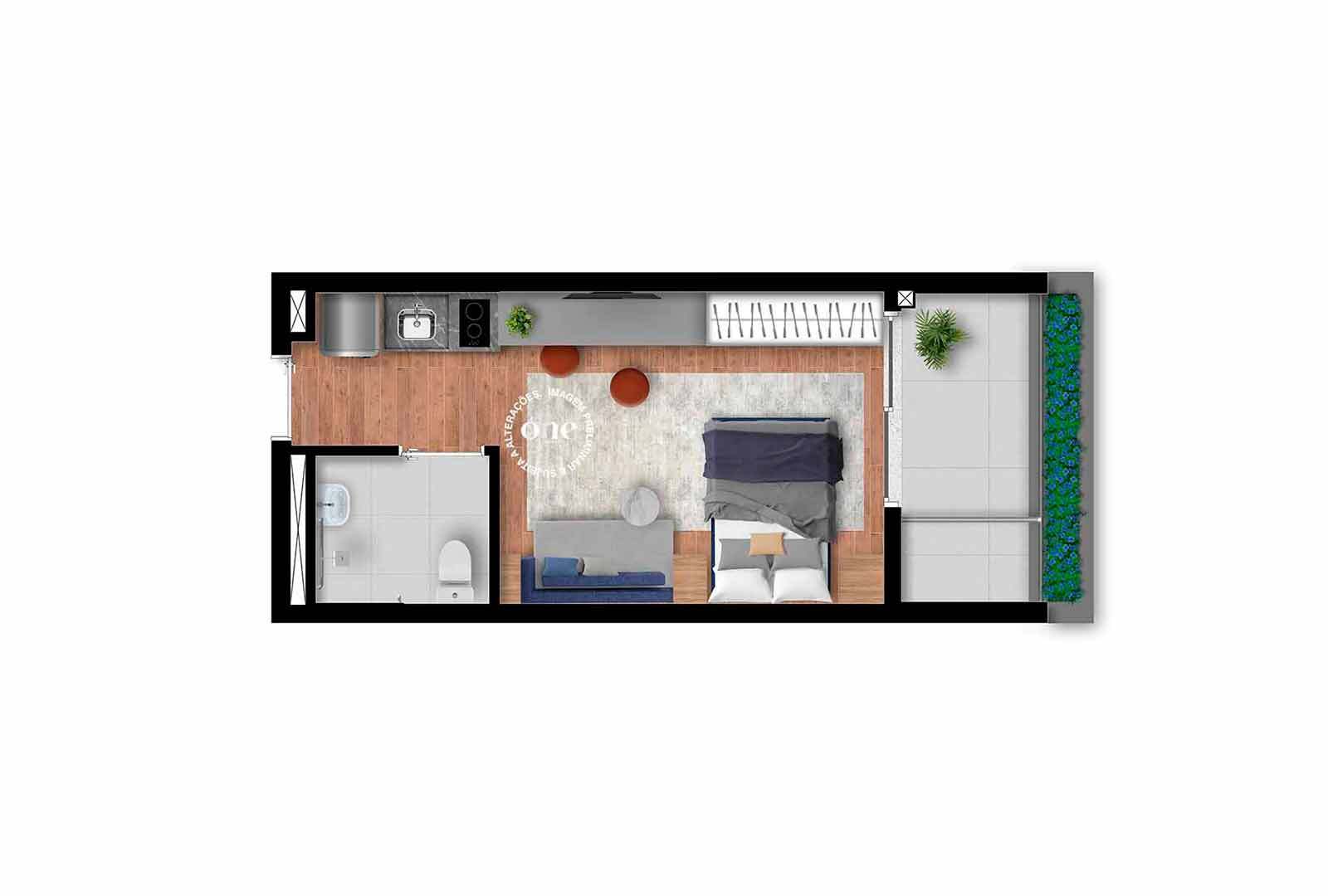 Planta 01 - 1 dorm 28m² - studio