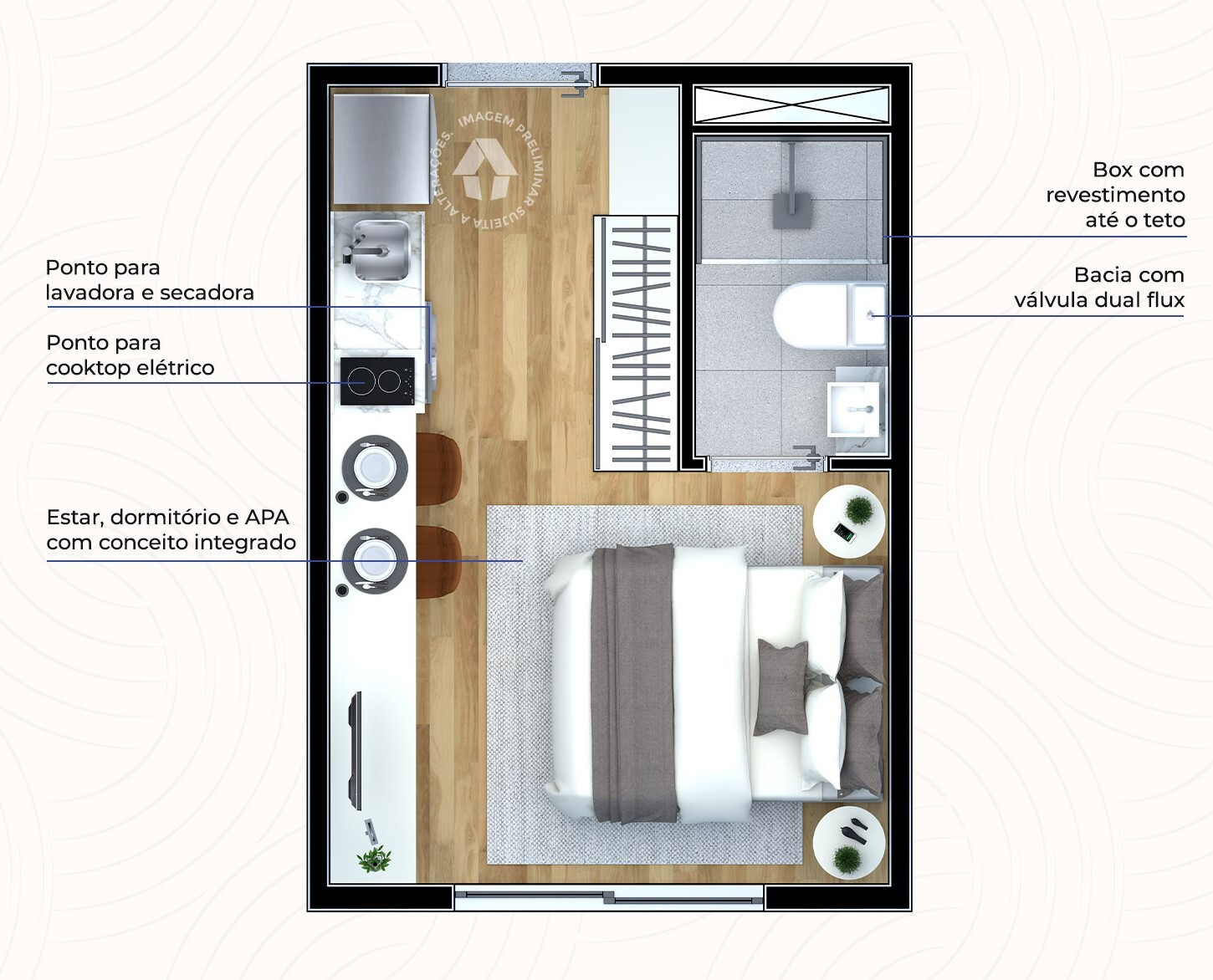 Planta 01 - 1 dorm 17m² - studio Planta 01 - 1 dorm 17m² - studio