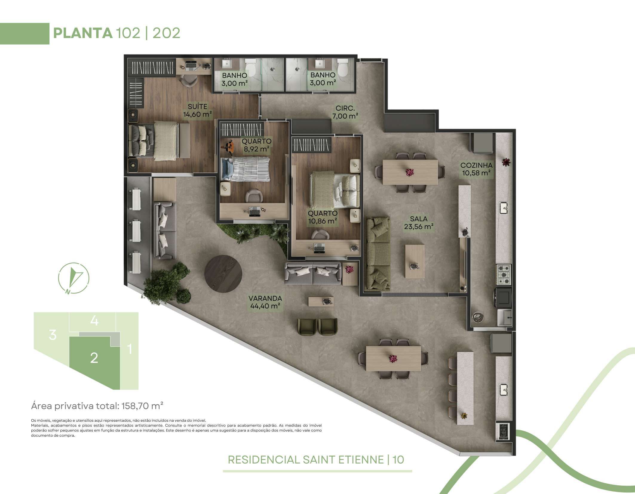 Planta 05 - 3 dorm 158,70m²