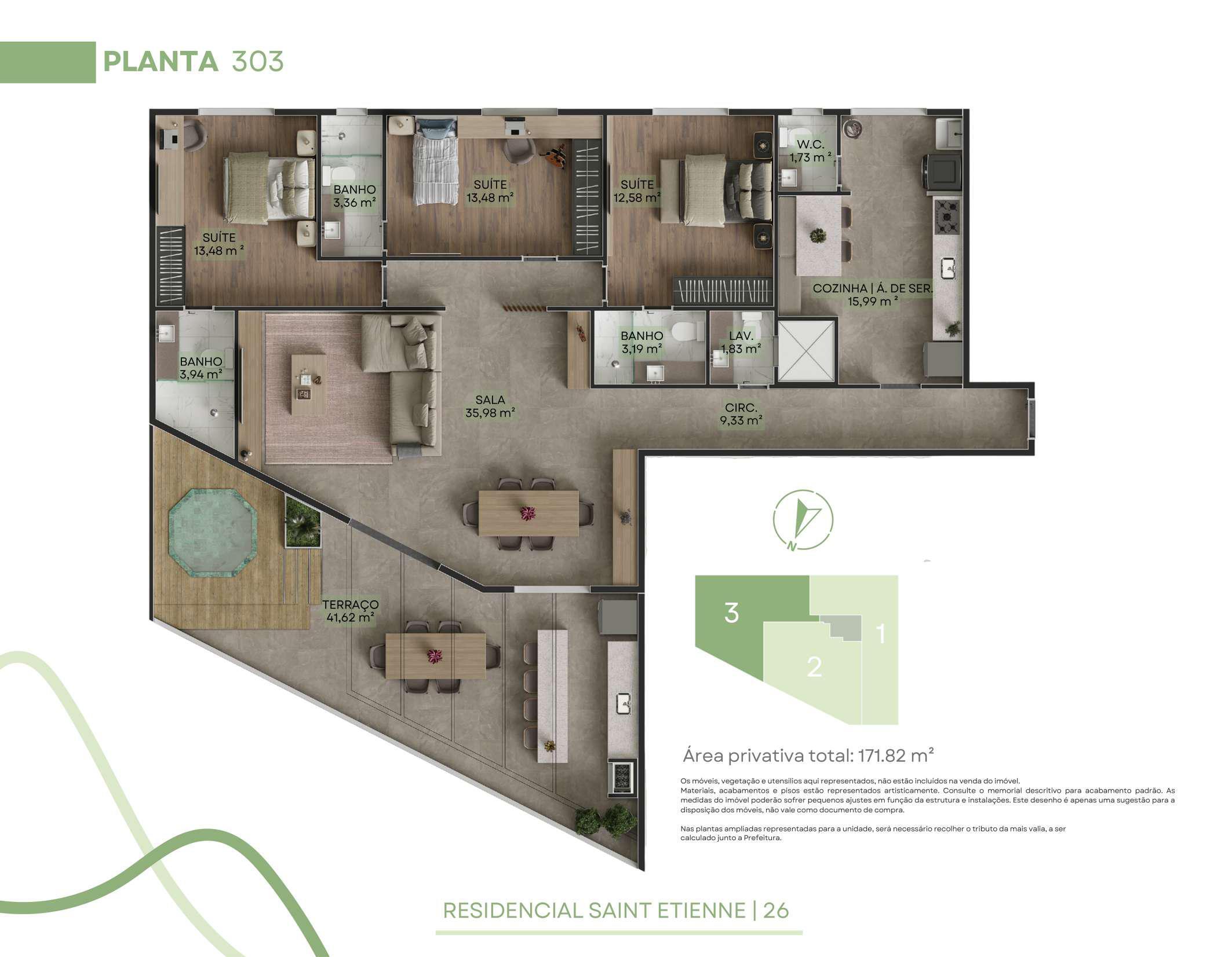 Planta 06 - 3 dorm 171,82m² - cobertura horizontal