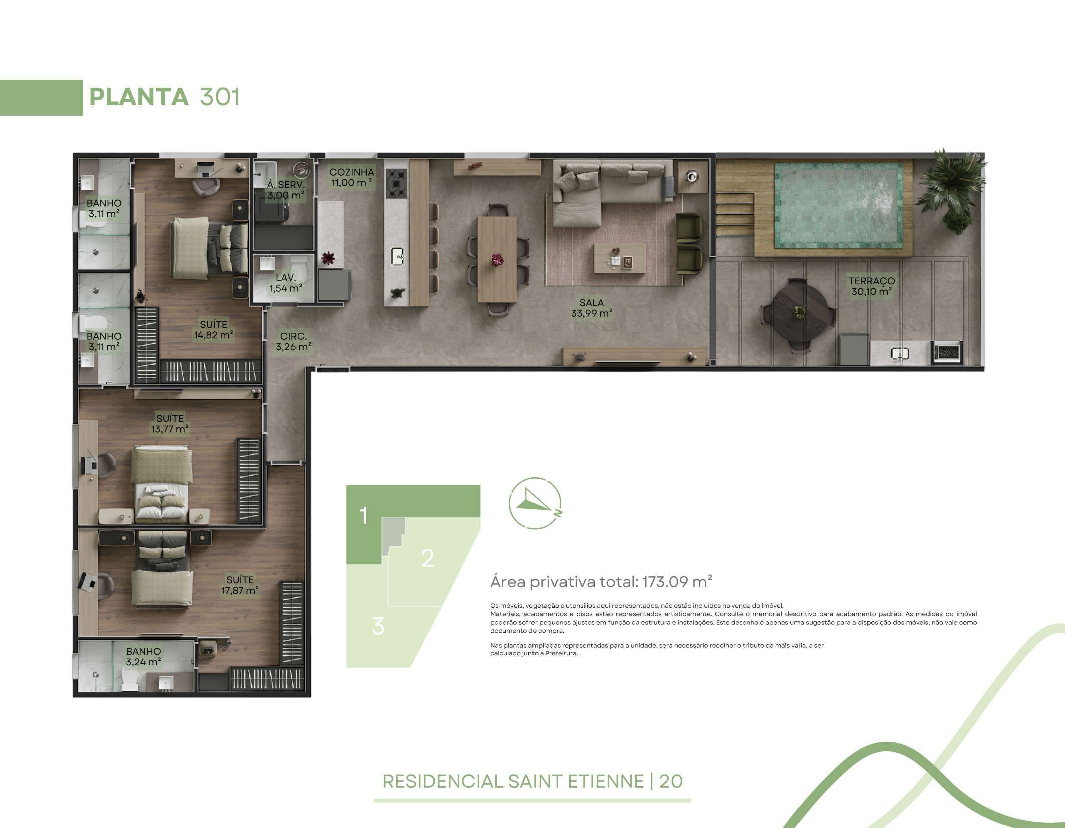 Planta 07 - 3 dorm 173,09m² - cobertura horizontal