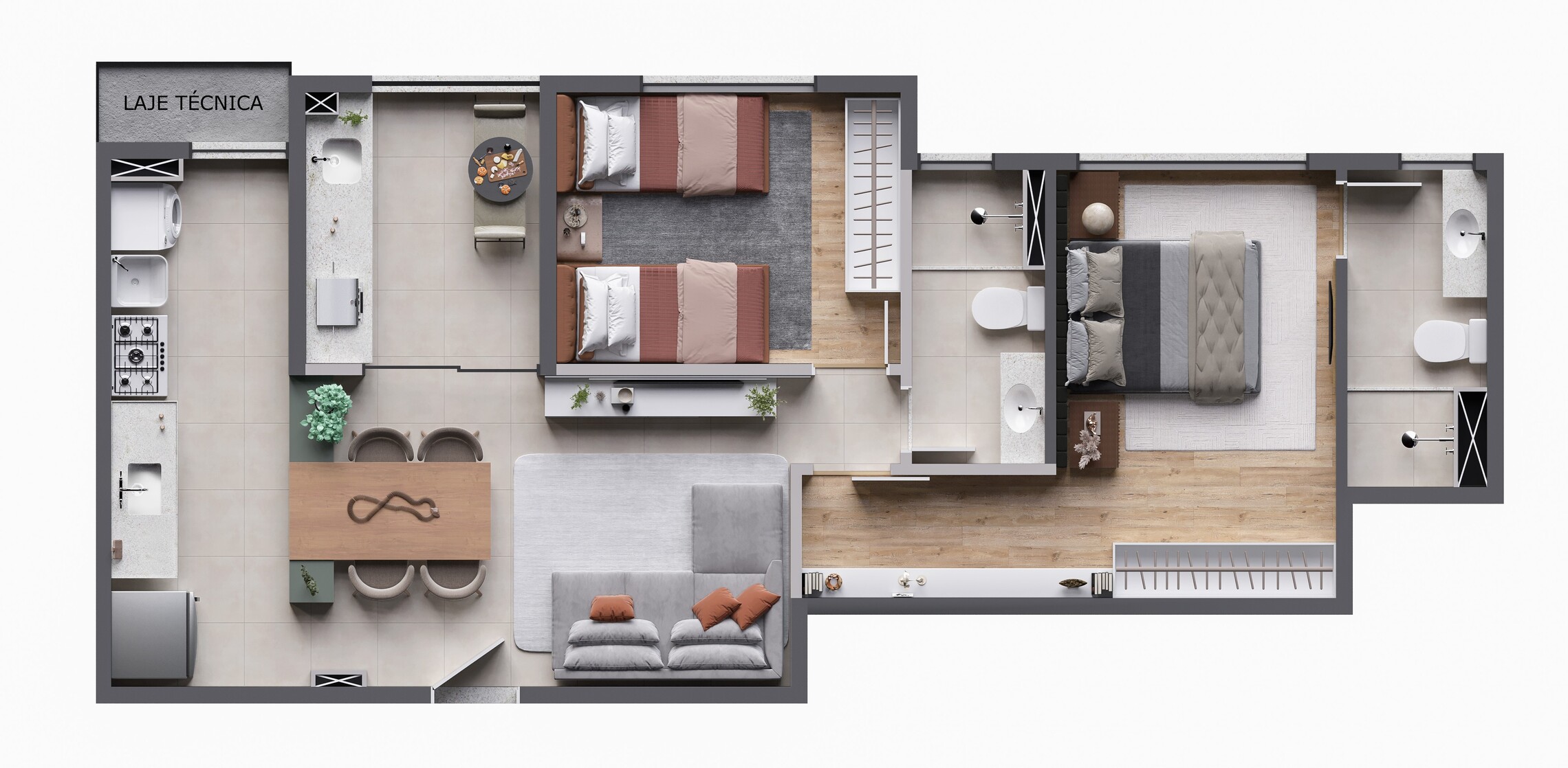 Planta 01 - 2 dorm 61m²