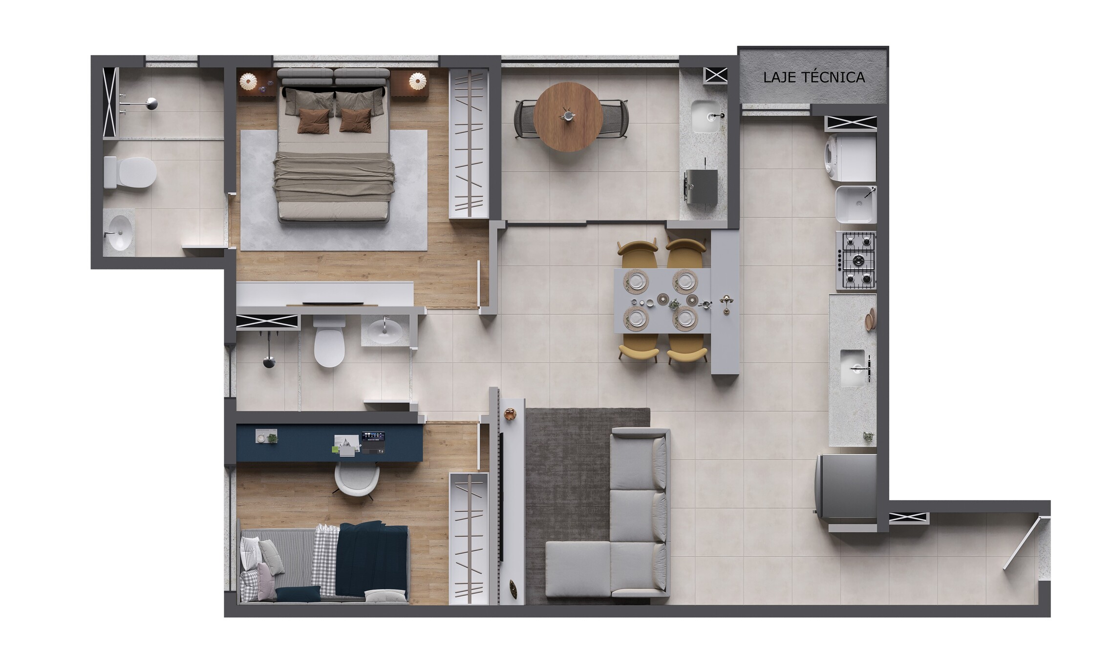 Planta 02 - 2 dorm 63m²