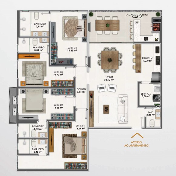 Planta 04 - 4 dorm 159,85m²