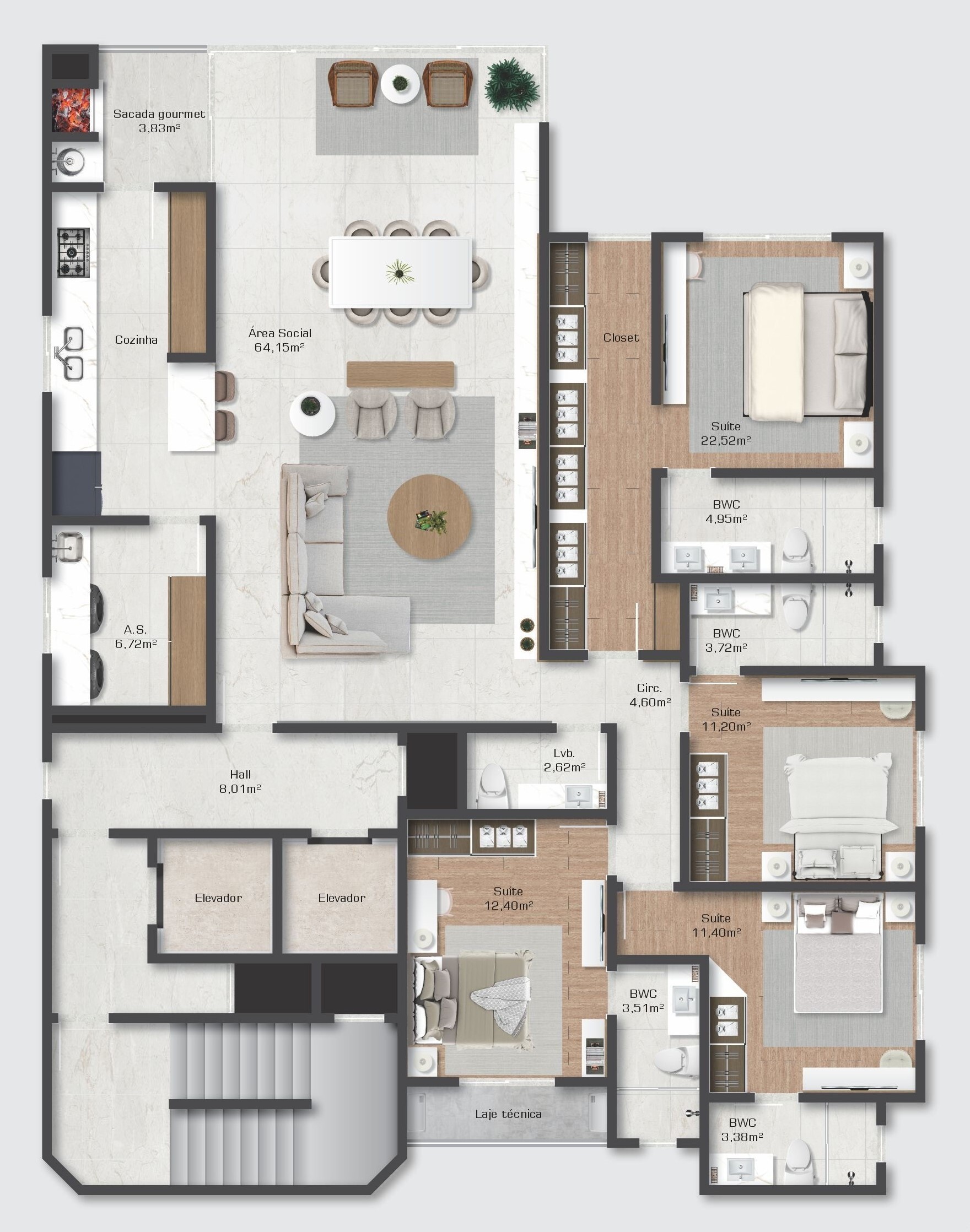 Planta 01 - 4 dorm 172,43m²