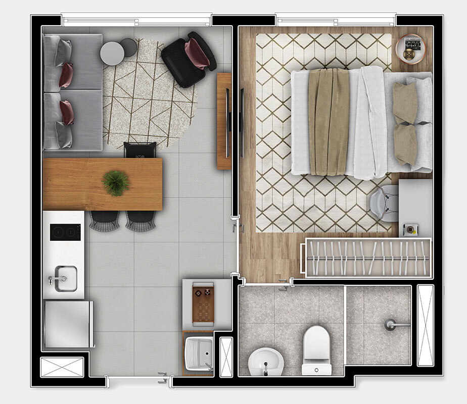 Planta 01 - 1 dorm 26m²