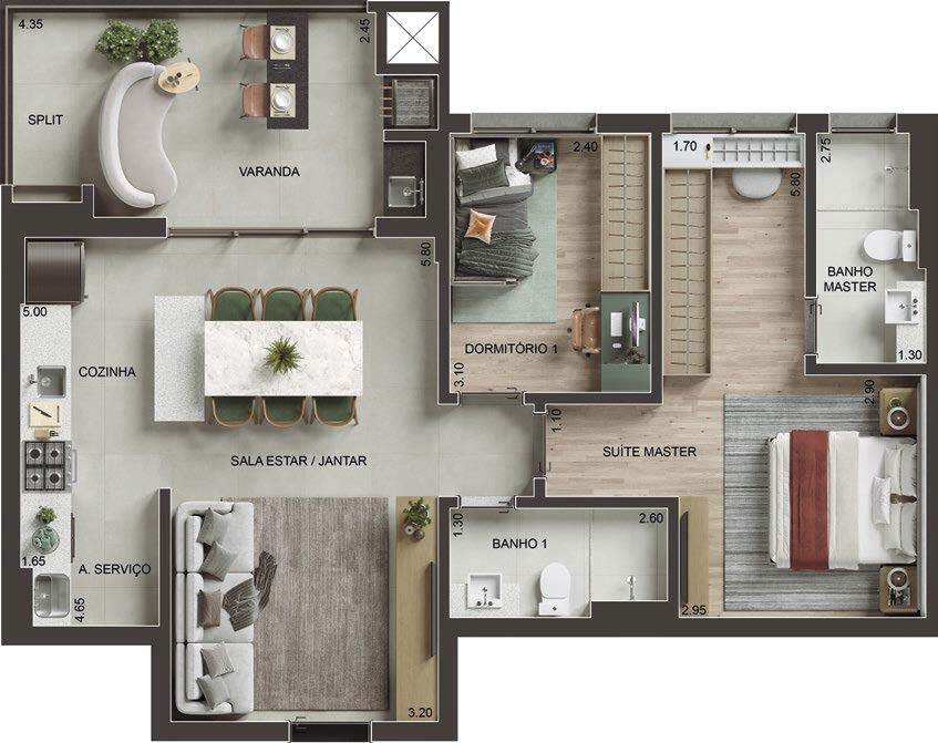 Planta 02 - 2 dorm 82m²