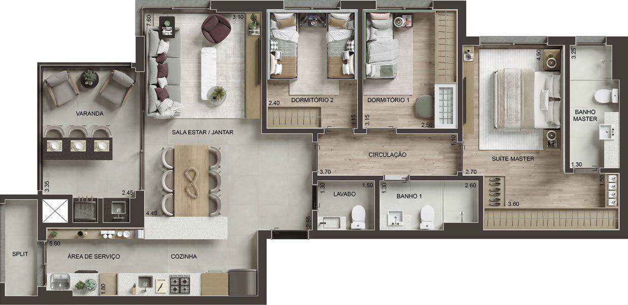 Planta 03 - 3 dorm 103m²