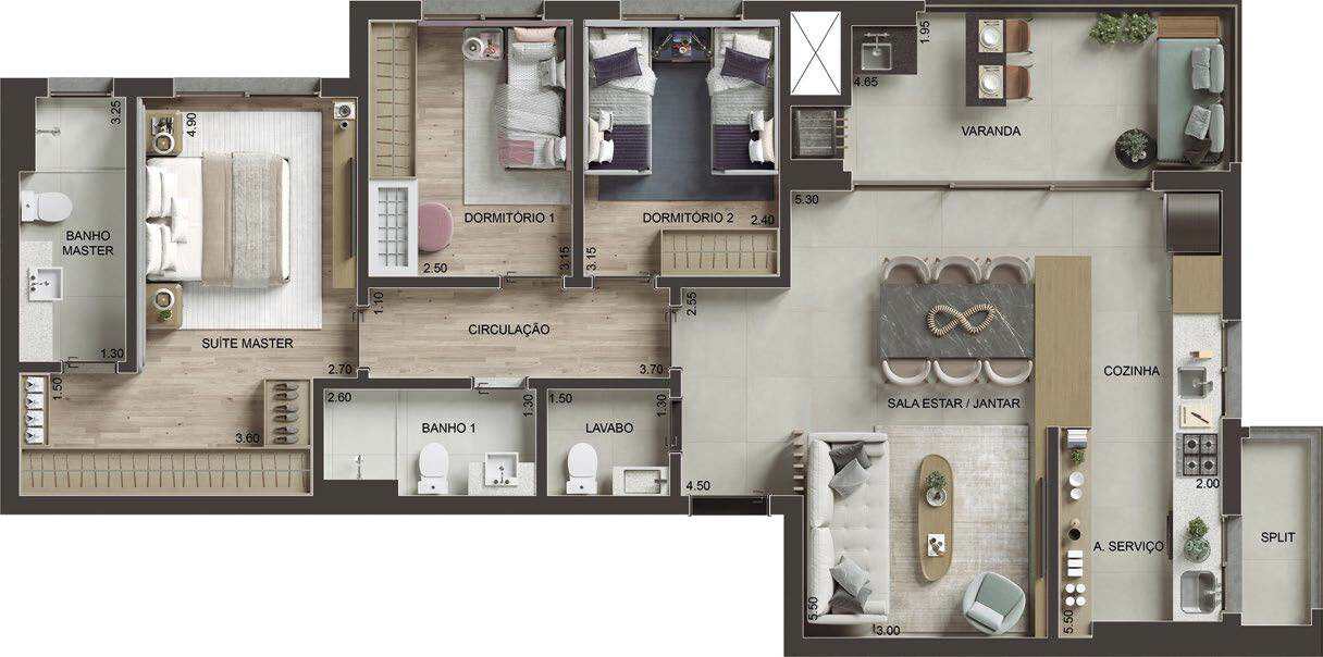 Planta 04 - 3 dorm 103m²