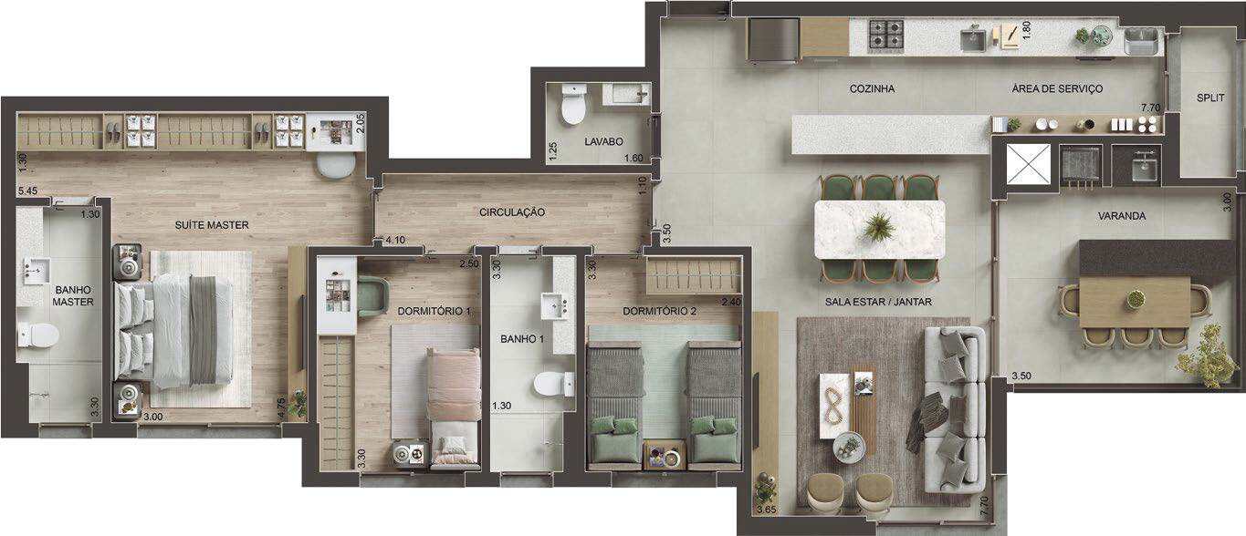 Planta 07 - 3 dorm 118m²