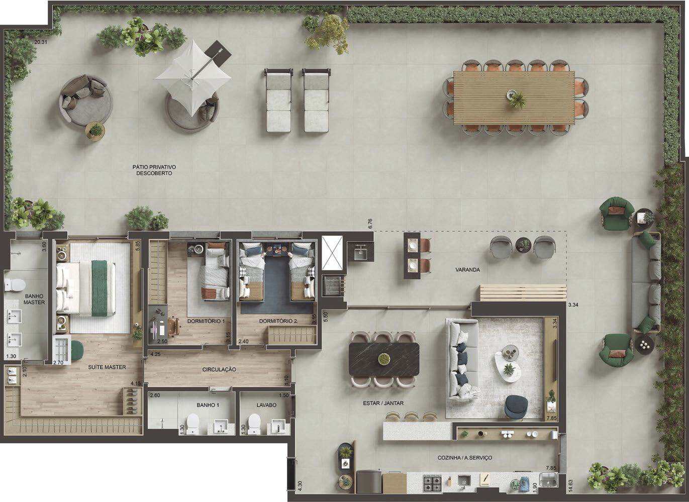 Planta 09 - 3 dorm 119m² - garden