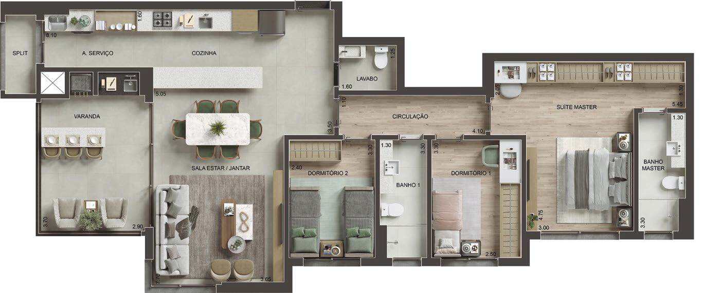Planta 10 - 3 dorm 119m²