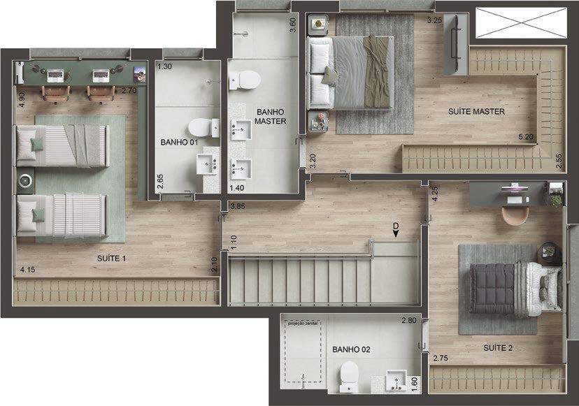Planta 14 - 3 dorm 163m² - cobertura duplex - superior