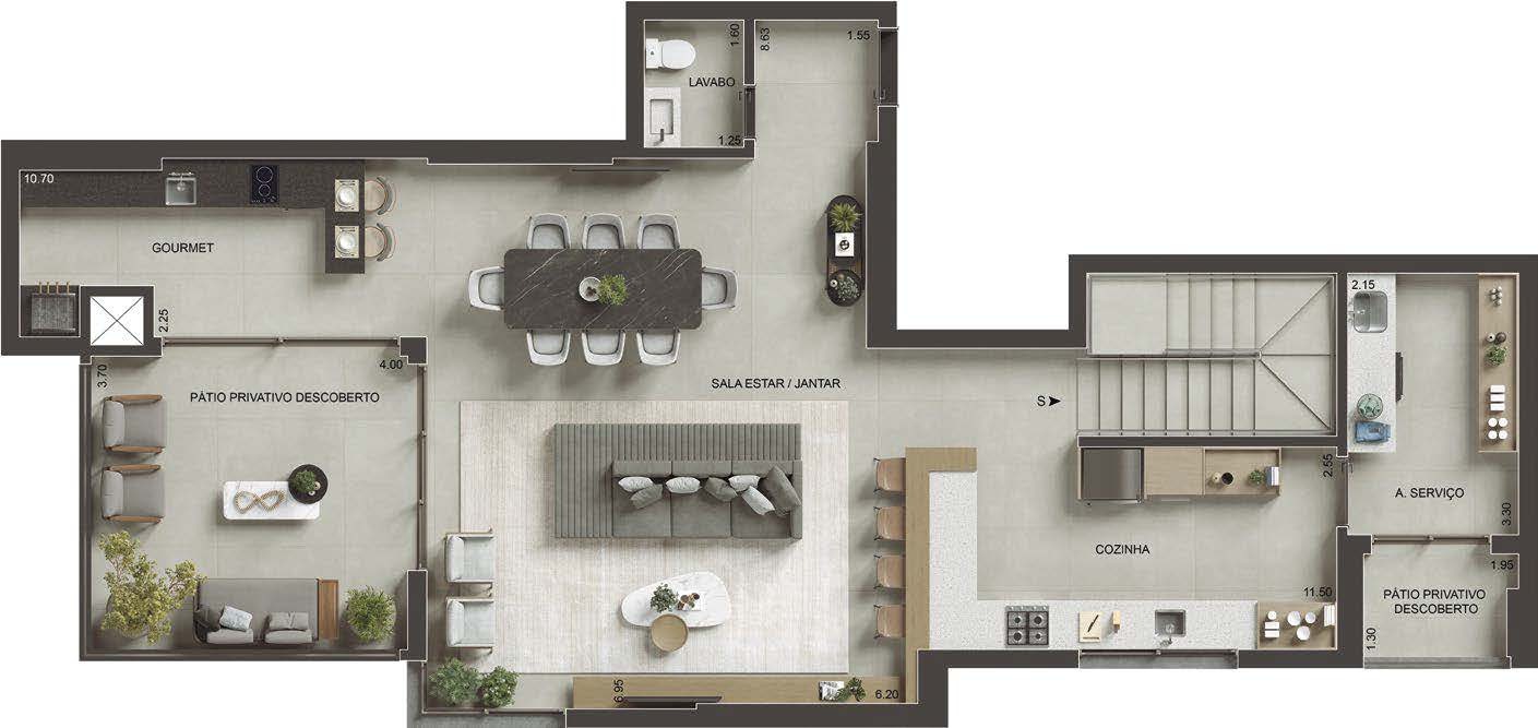 Planta 15 - 3 dorm 176m² - cobertura duplex - inferior