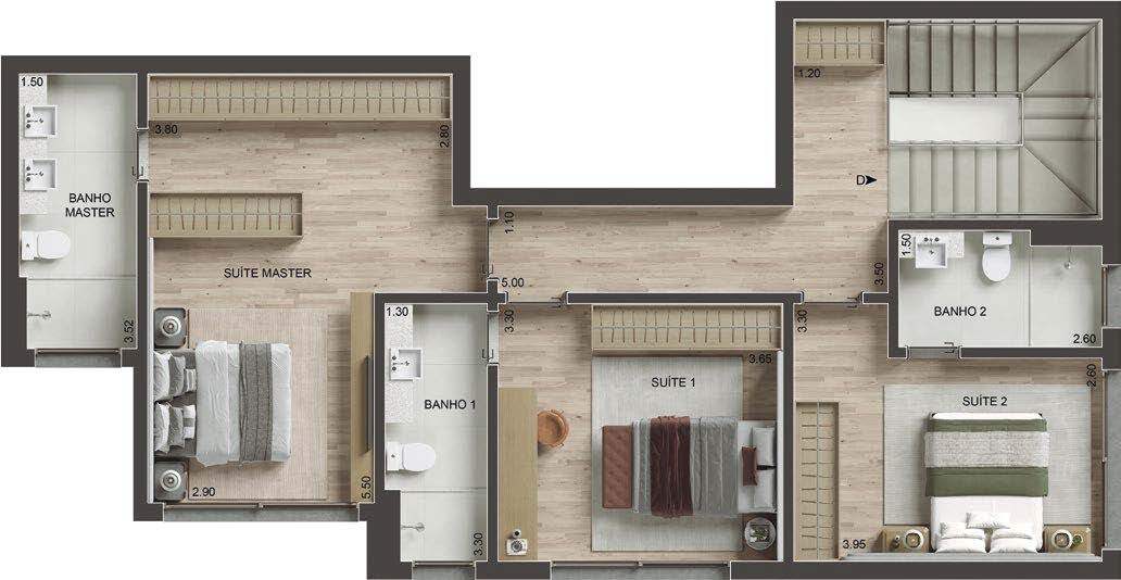Planta 18 - 3 dorm 182m² - cobertura duplex - superior