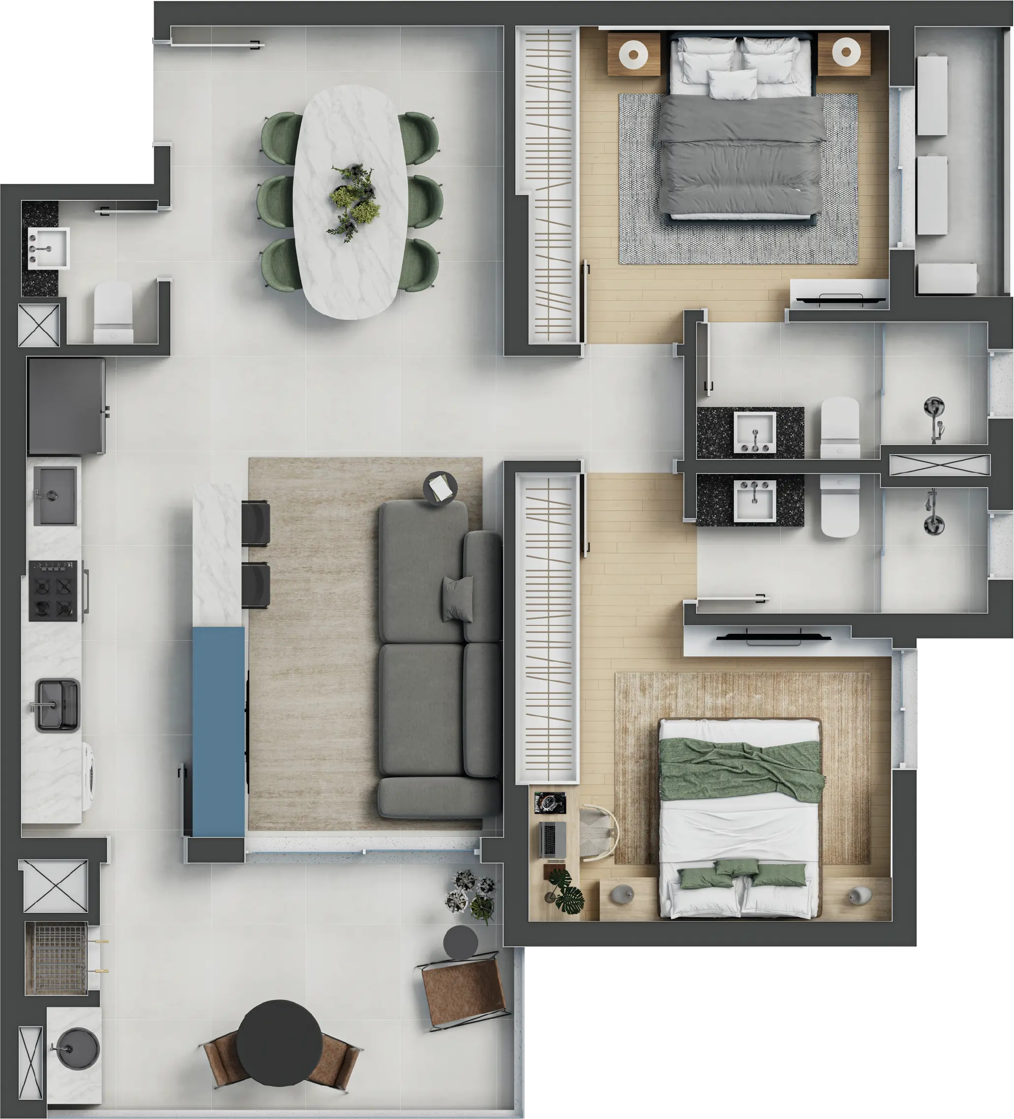 Planta 01 - 2 dorm 86m²