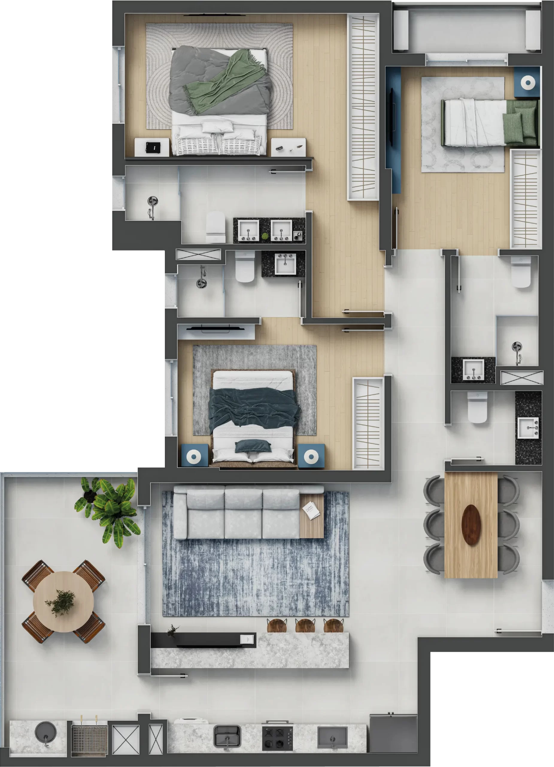 Planta 02 - 3 dorm 118m²