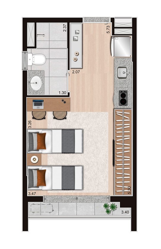 Planta 02 - 1 dorm 24m² - opção