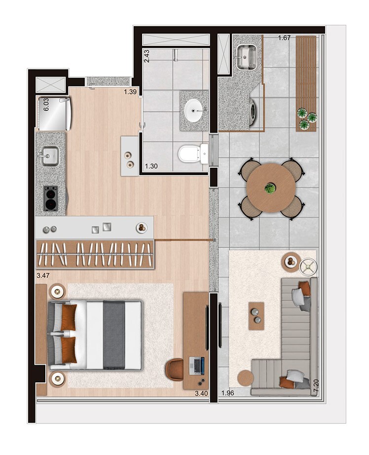 Planta 05 - 1 dorm 41m² - opção