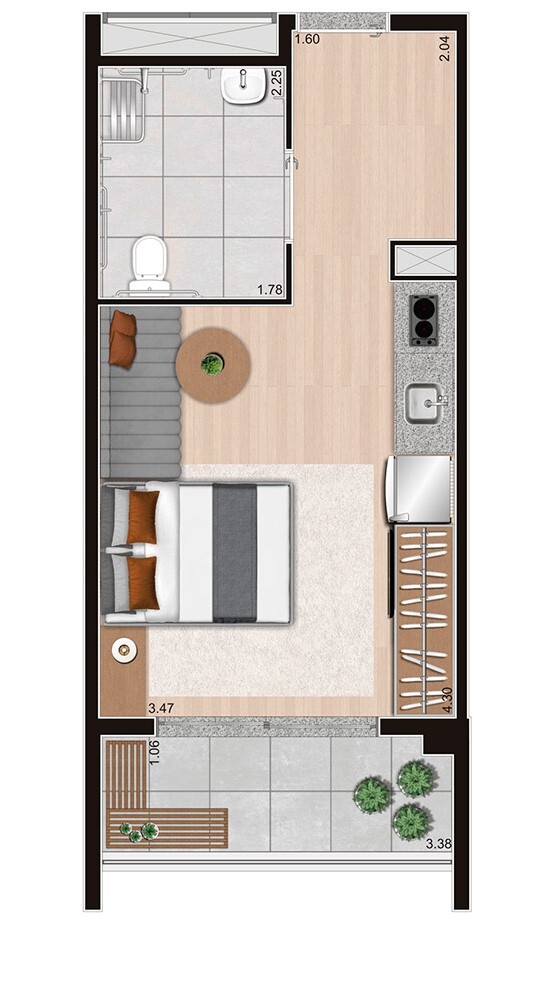 Planta 02 - 1 dorm 30m² - studio