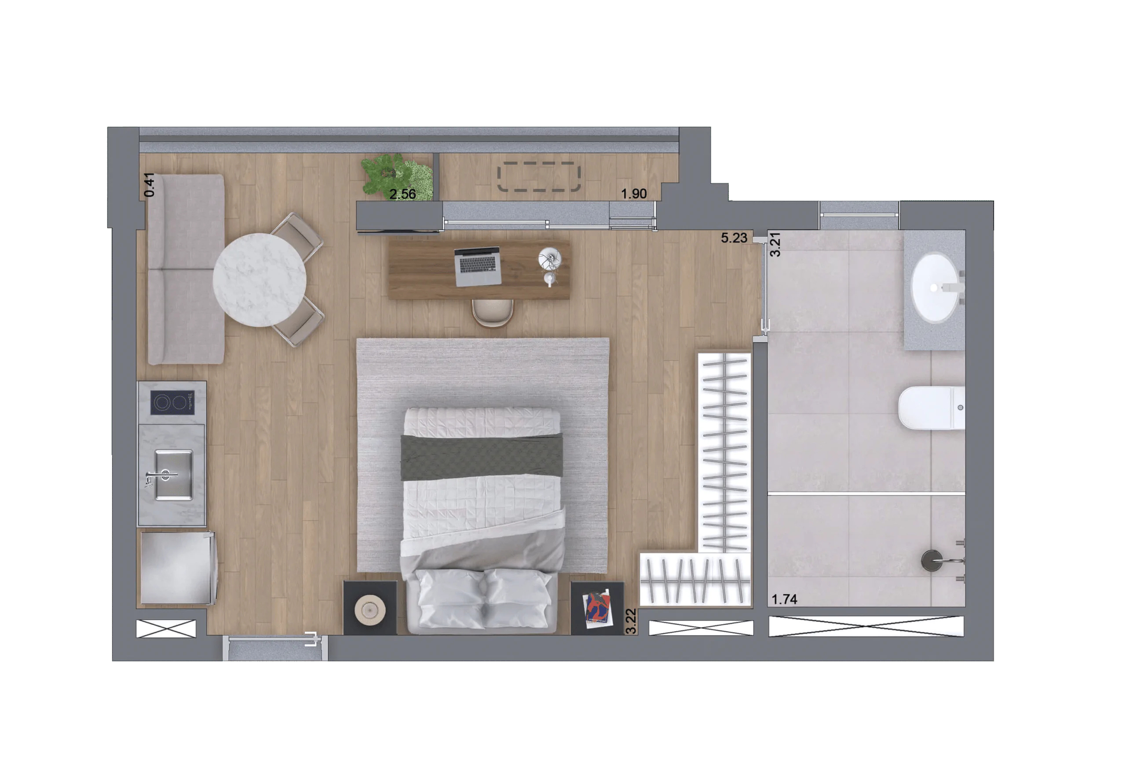 Planta 01 - 1 dorm 31m² - studio