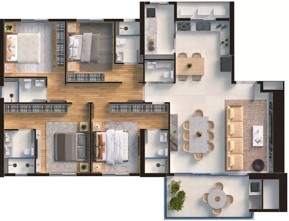 Planta 01 - 4 dorm 160m²