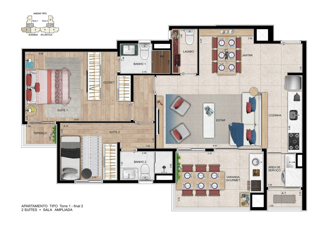 Planta 03 - 2 dorm 82,81m² - opção