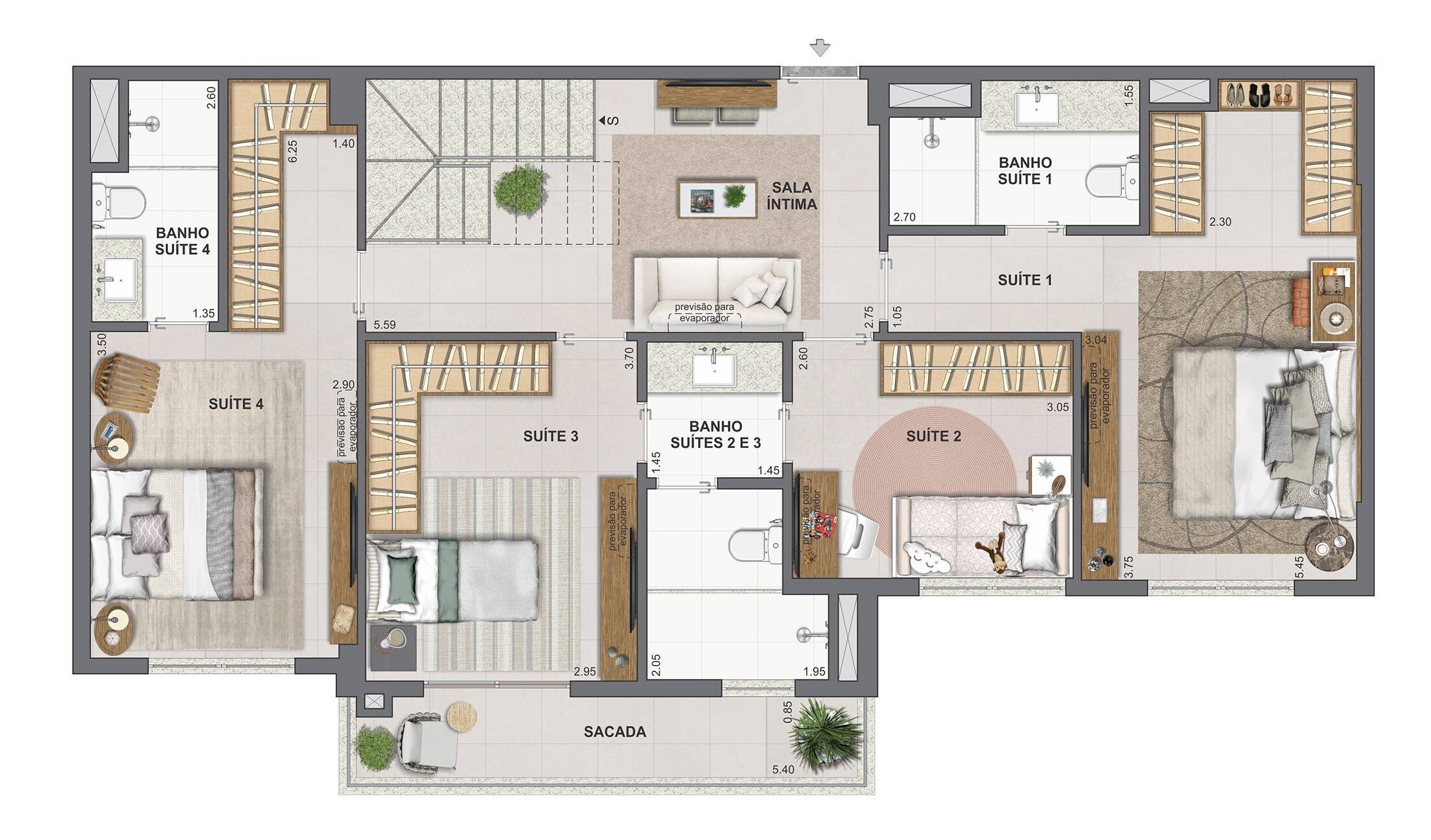 Planta 22 - 4 dorm 194,98m² - cobertura duplex - inferior
