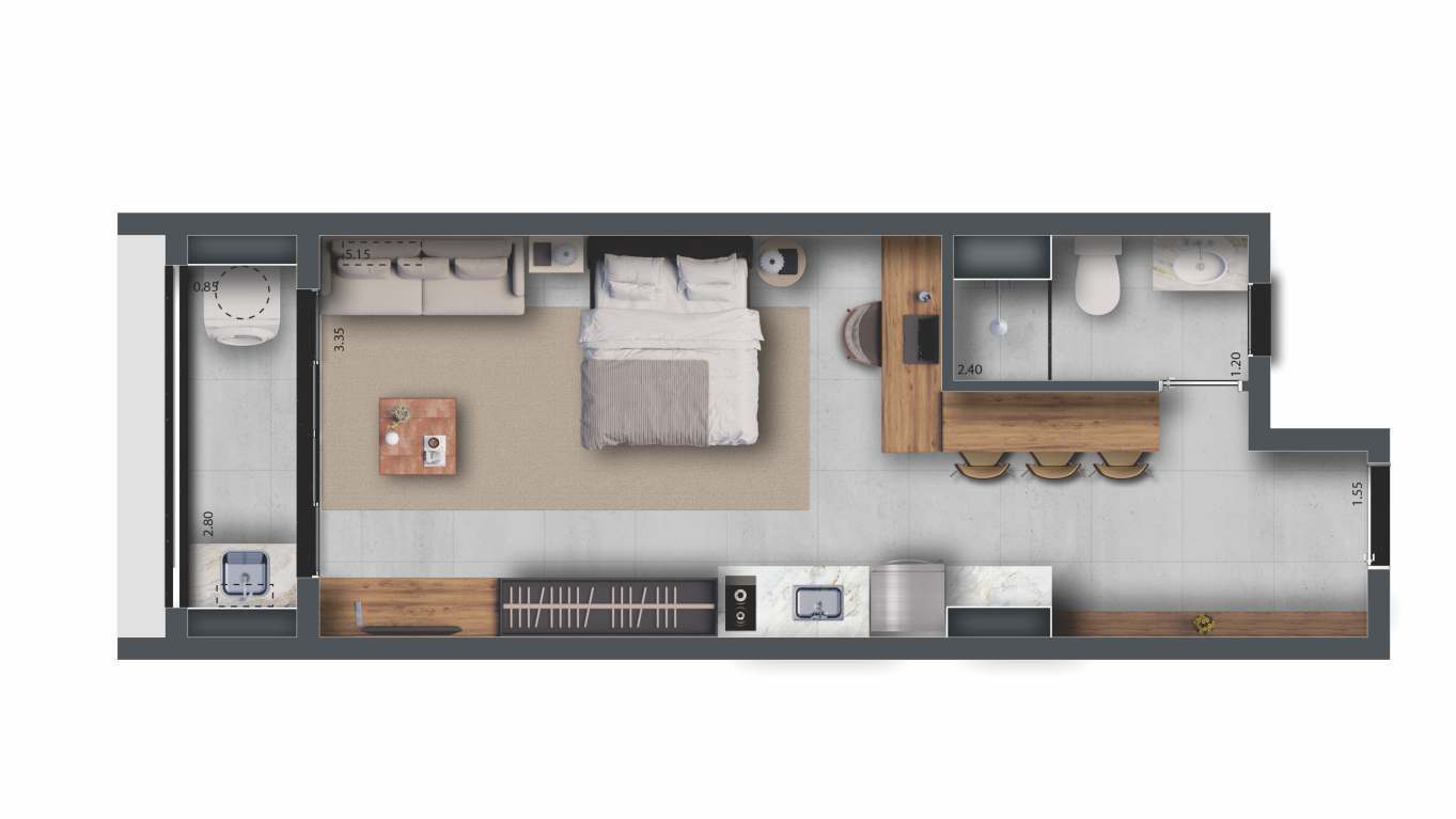 Planta 09 - 1 dorm 36,42m² - studio