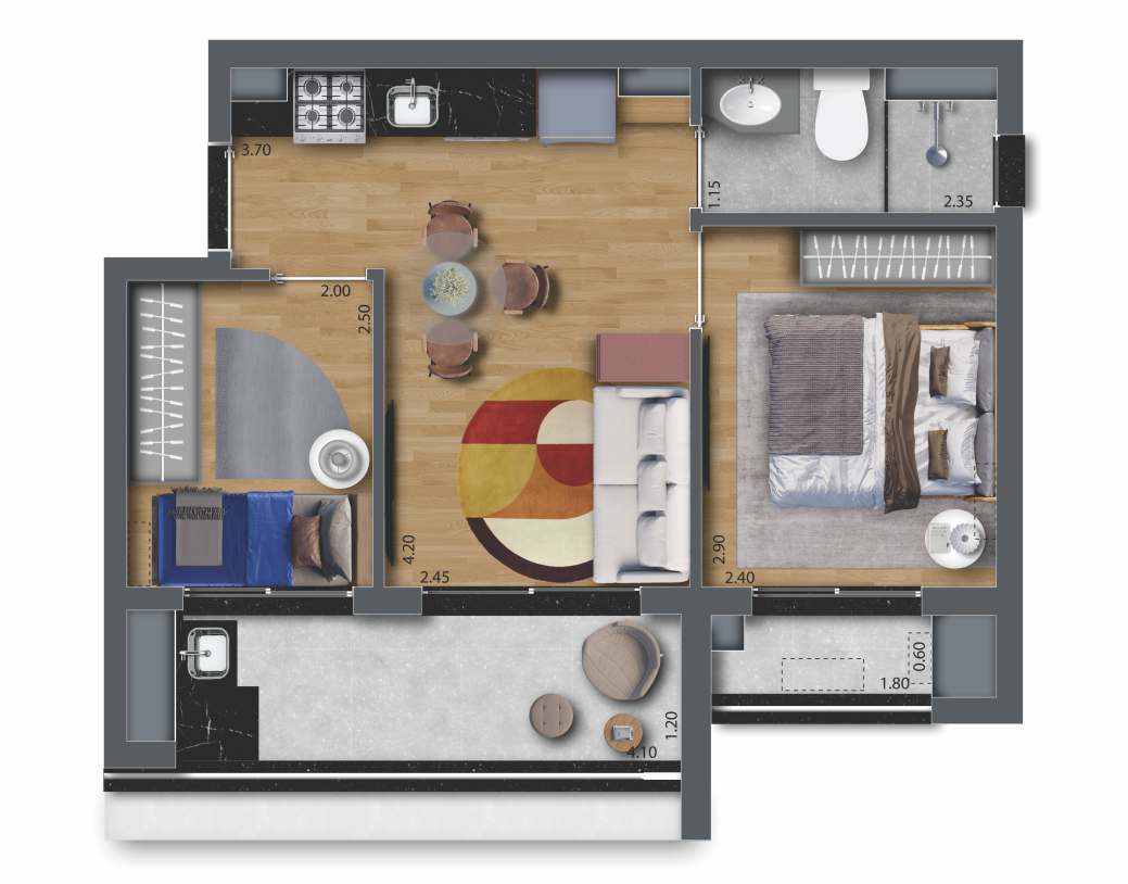 Planta 10 - 2 dorm 40,89m²