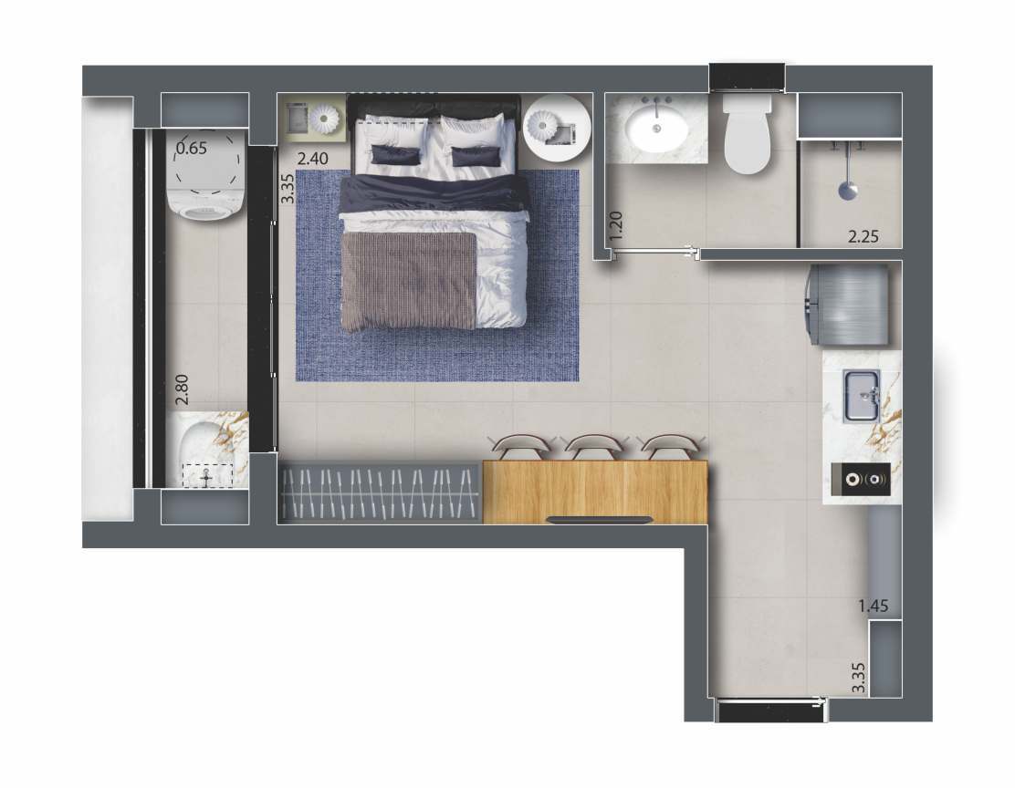 Planta 01 - 1 dorm 24,26m² - studio